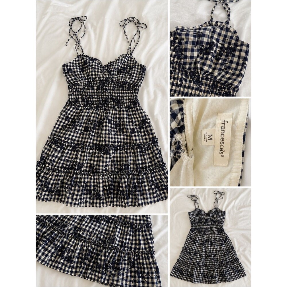 Francesca's Navy & White Smocked Gingham Sundress